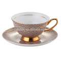 fashion decal porcelain cup and saucer with gold hand